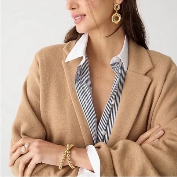 NEW J .Crew Cecile Relaxed Button Front Wool Sweater Blazer in Camel - Picture 2 of 8